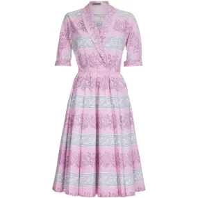 1950s Horrockses Pink Cotton Novelty Ivy Leaf Print Dress