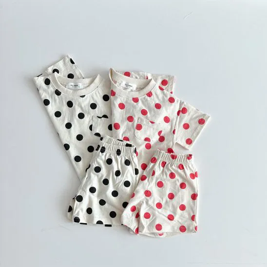 2 Pieces Set Baby Kid Girls Polka dots Tops And Shorts Wholesale 24030124