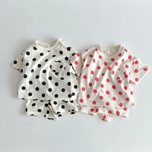 2 Pieces Set Baby Kid Girls Polka dots Tops And Shorts Wholesale 24030124