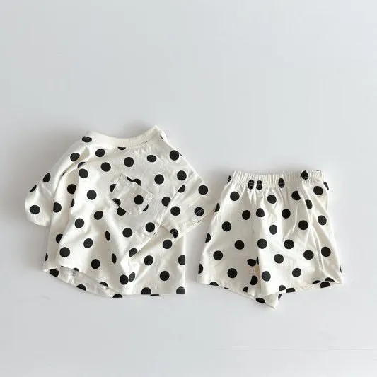 2 Pieces Set Baby Kid Girls Polka dots Tops And Shorts Wholesale 24030124