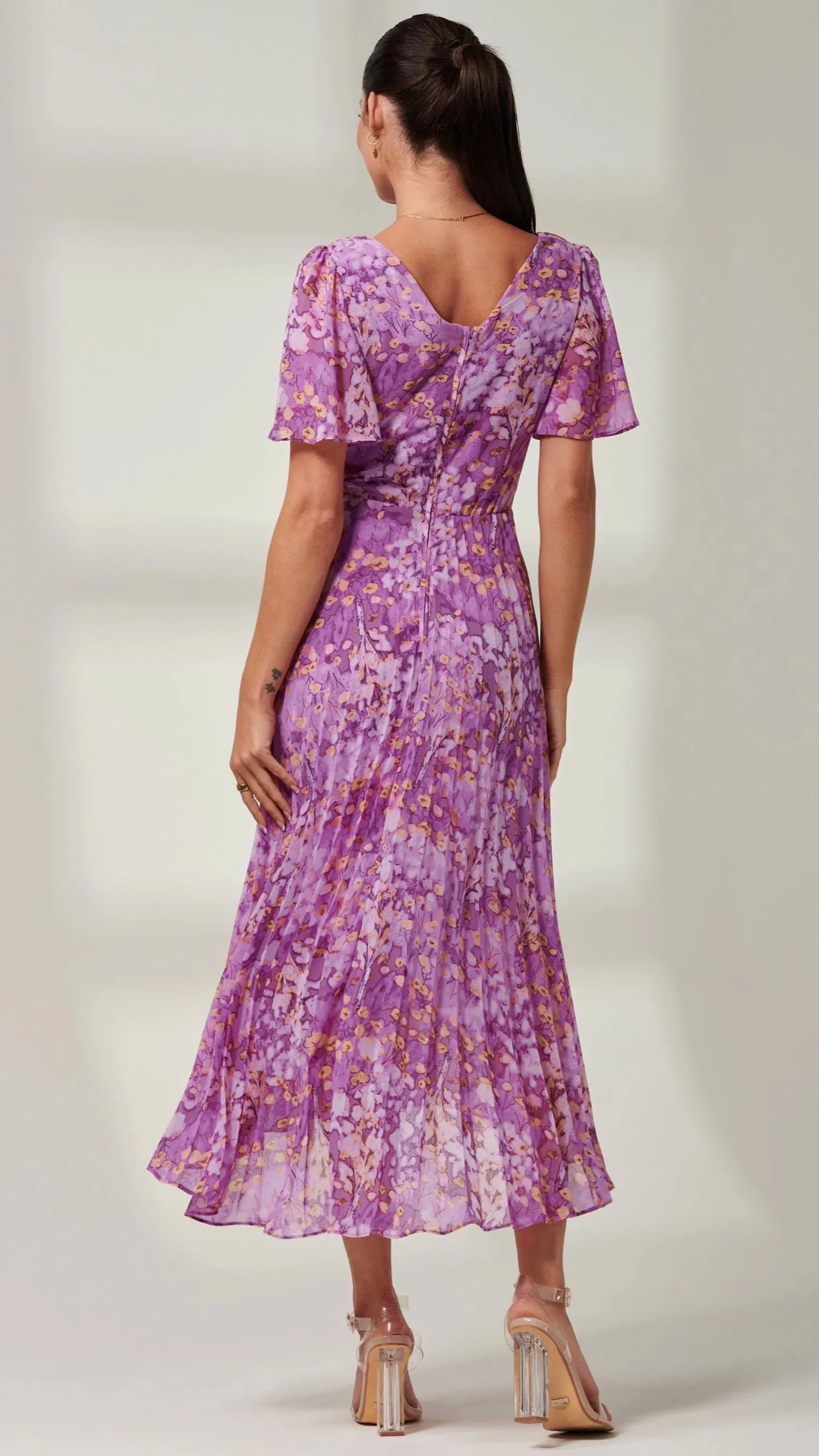 5-A1647 Vanya Purple Print Pleat Dress