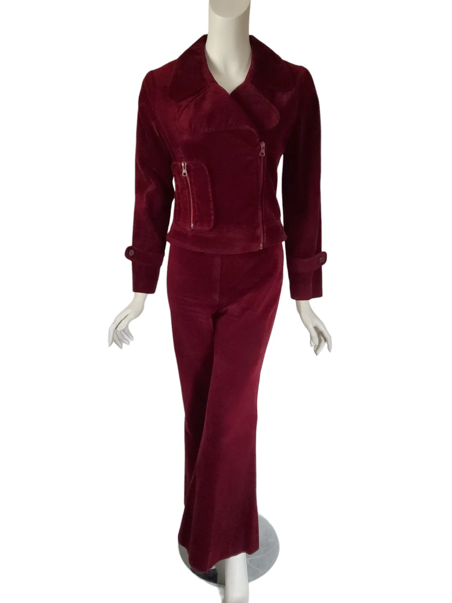 60/70s Bell Bottom Pantsuit in Burgundy Velvet - med