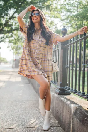 A Place All Our Own Mustard Plaid Shirt Dress