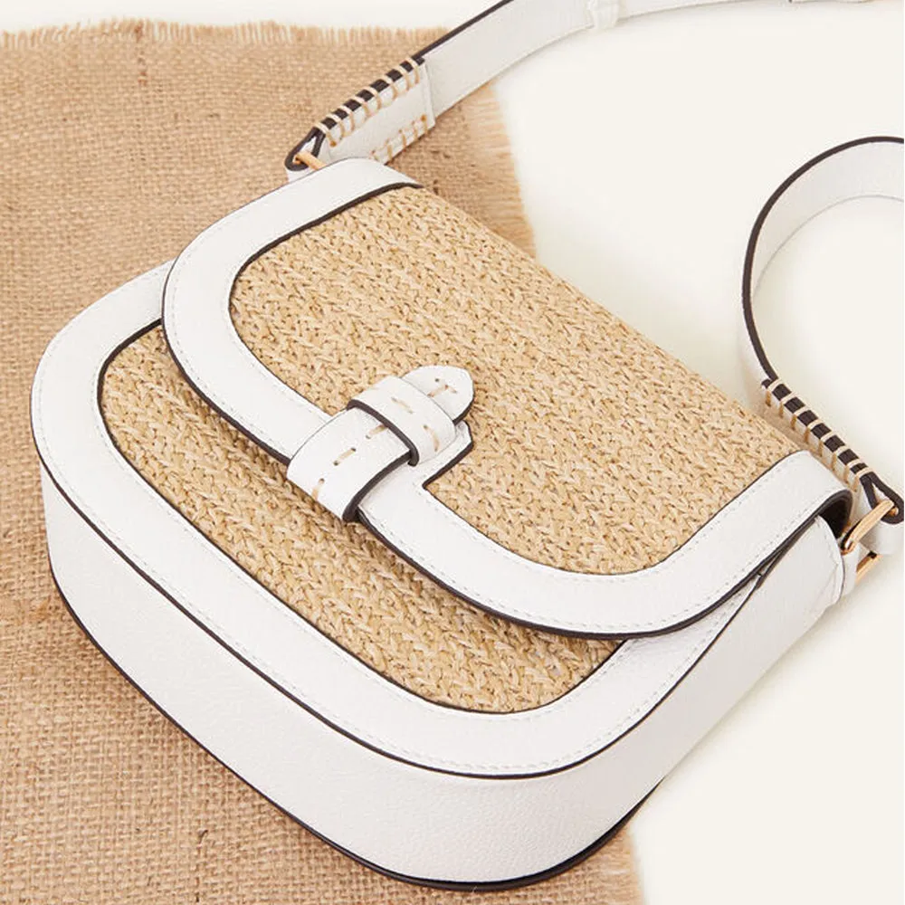 Accessorize London White Raffia Flap Sling Bag