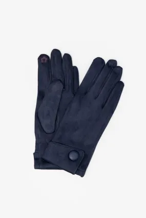 Antler Gloves Button Suedette Navy