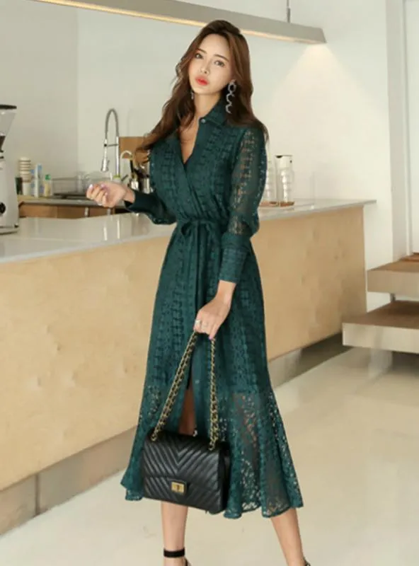 Bandage Elegant Mermaid Female Dress Full Sleeve