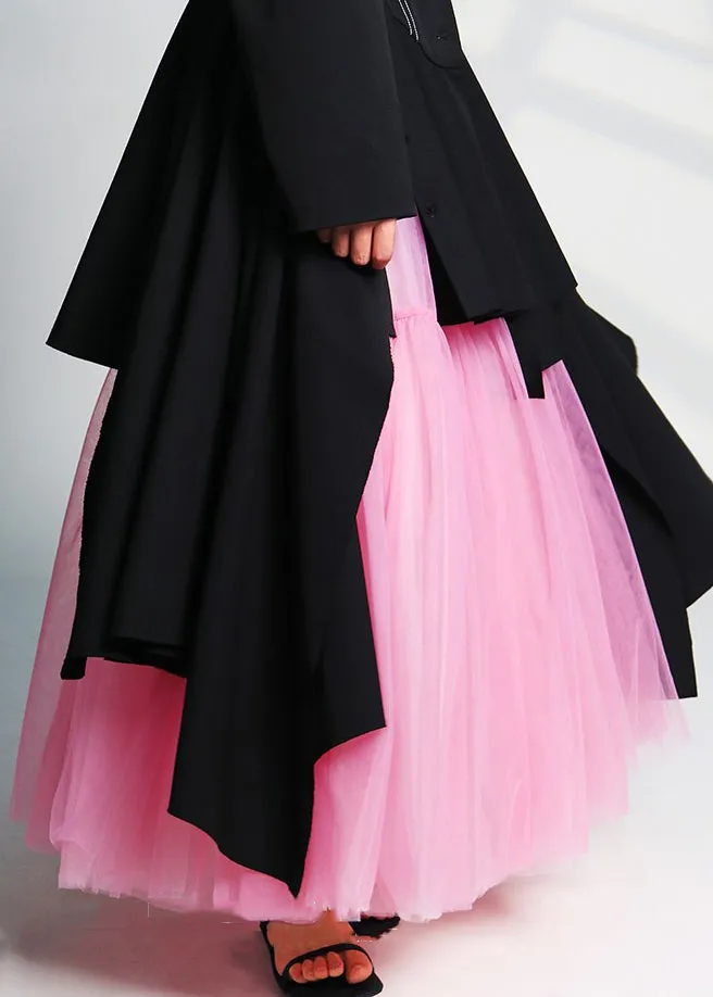 Beautiful Pink Wrinkled High Waist Tulle Skirts Summer AB1049