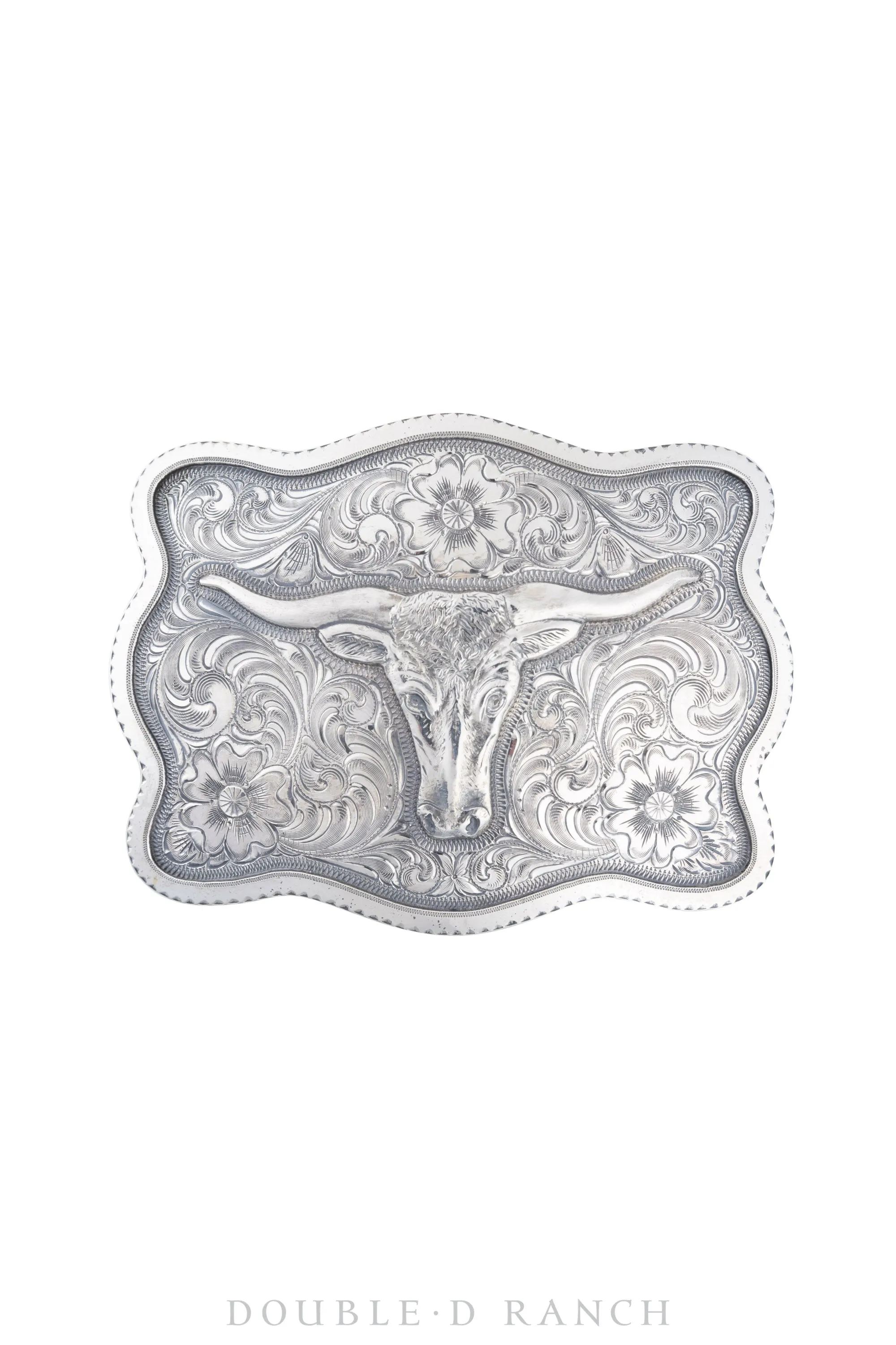 Belt, Buckle, Western, Longhorn & Engraved Scroll, Artisan, Contemporary, 534