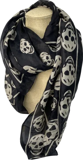 Black Skull Print Scarf One Size