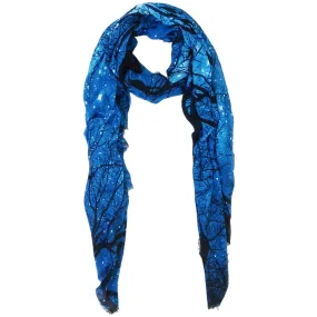 Blue Pacific Cashmere and Silk Sky and Tree Print Scarf in Cobalt Blue