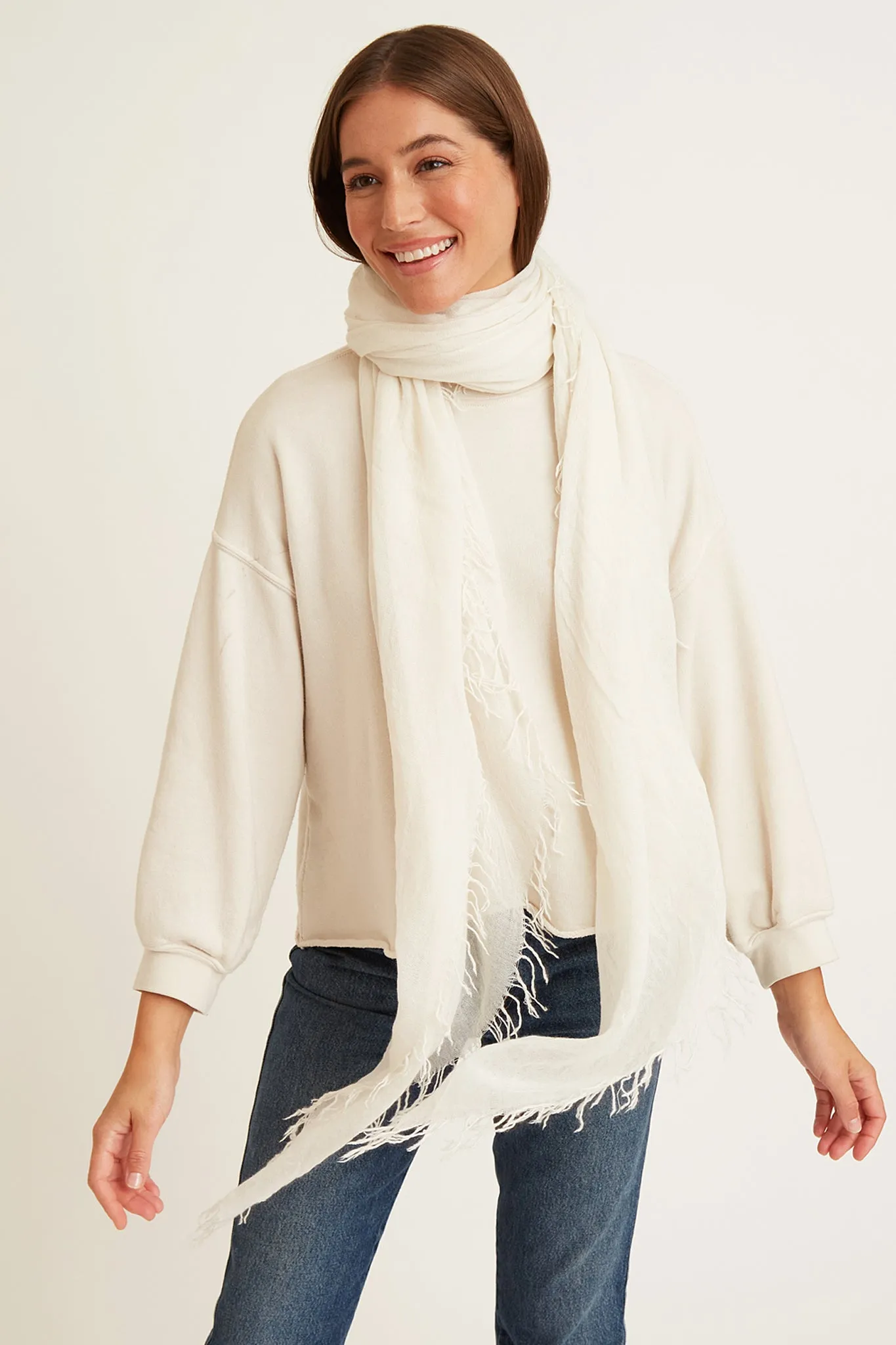 Chan Luu Cashmere and Silk Solid Scarf in Eggshell White