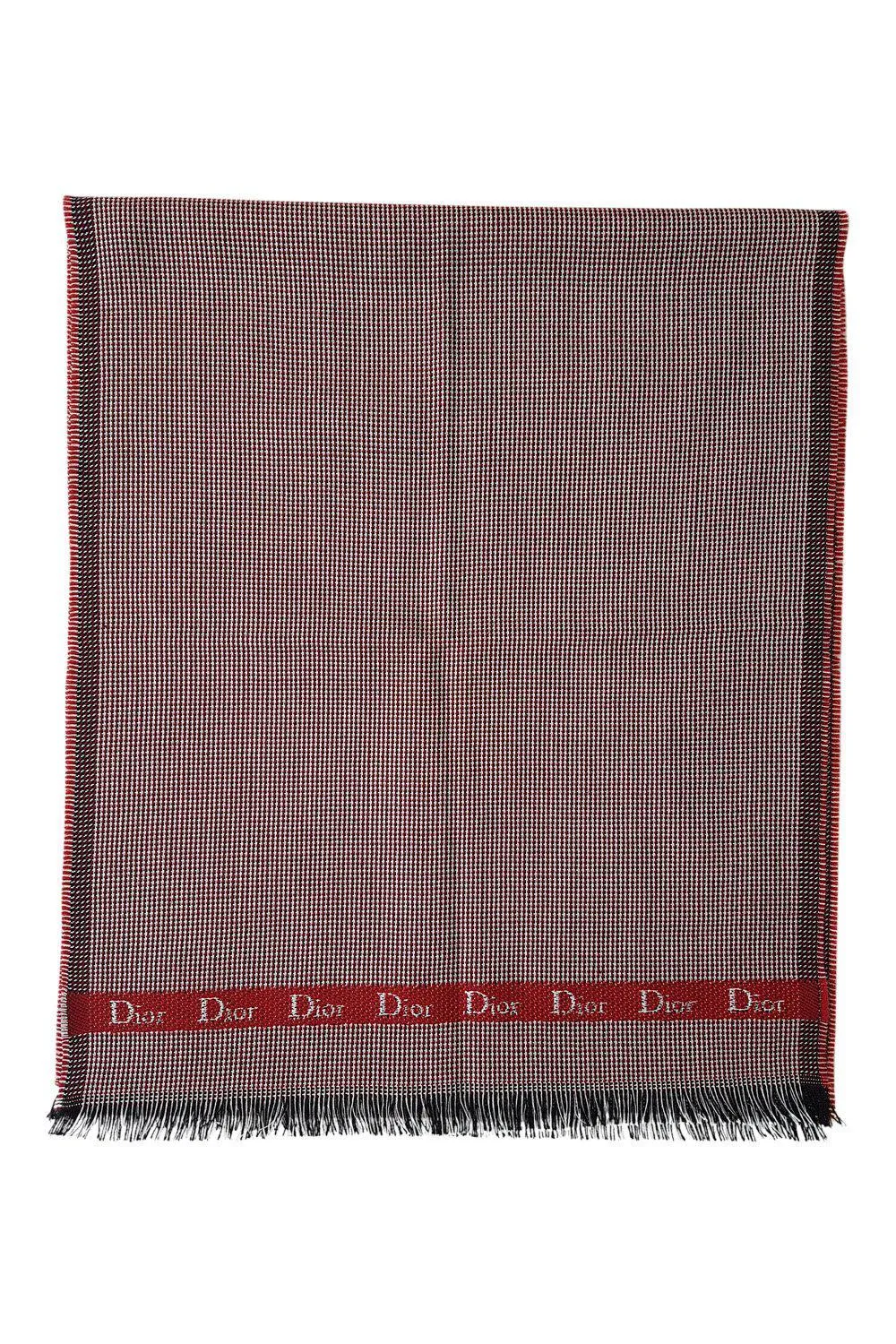 CHRISTIAN DIOR Red White Blue Checked Rectangular Wool Stole 60x15