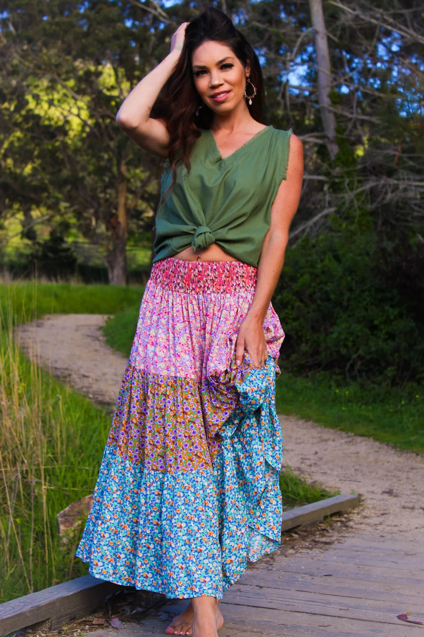 Dewdrop Midi Skirt - Rose/Multi