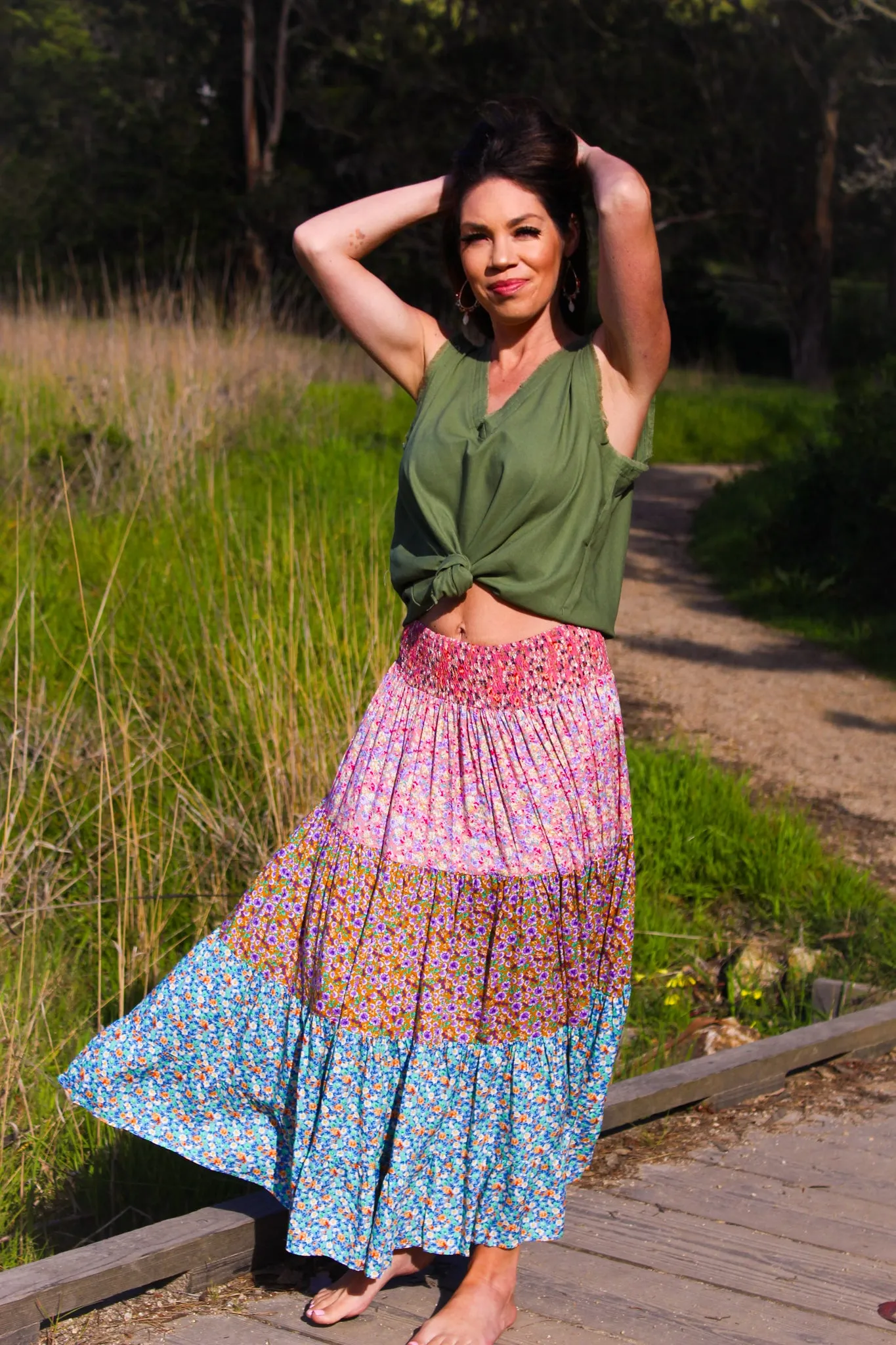 Dewdrop Midi Skirt - Rose/Multi