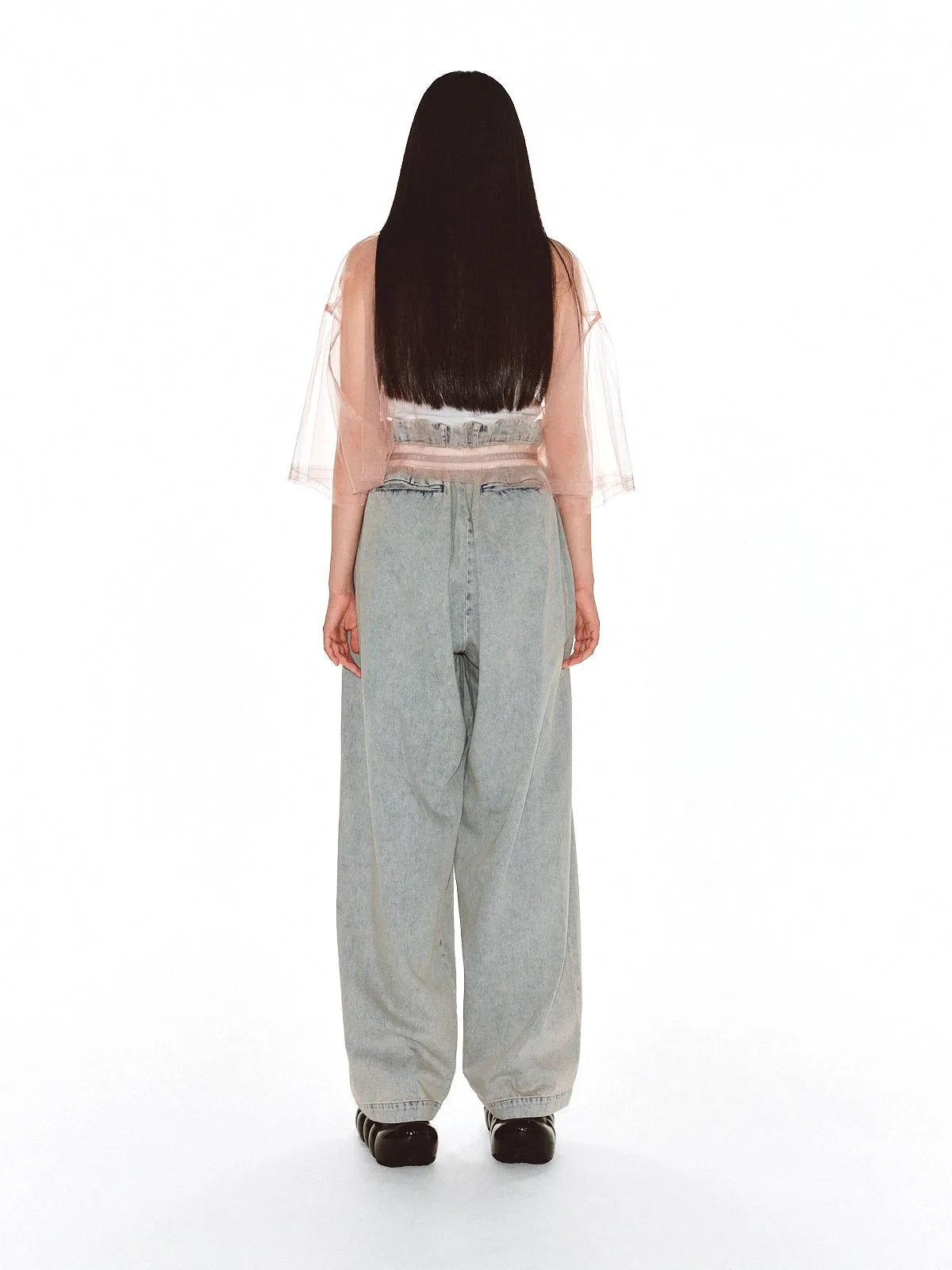 Elastic Denim Pants  / Washed Blue