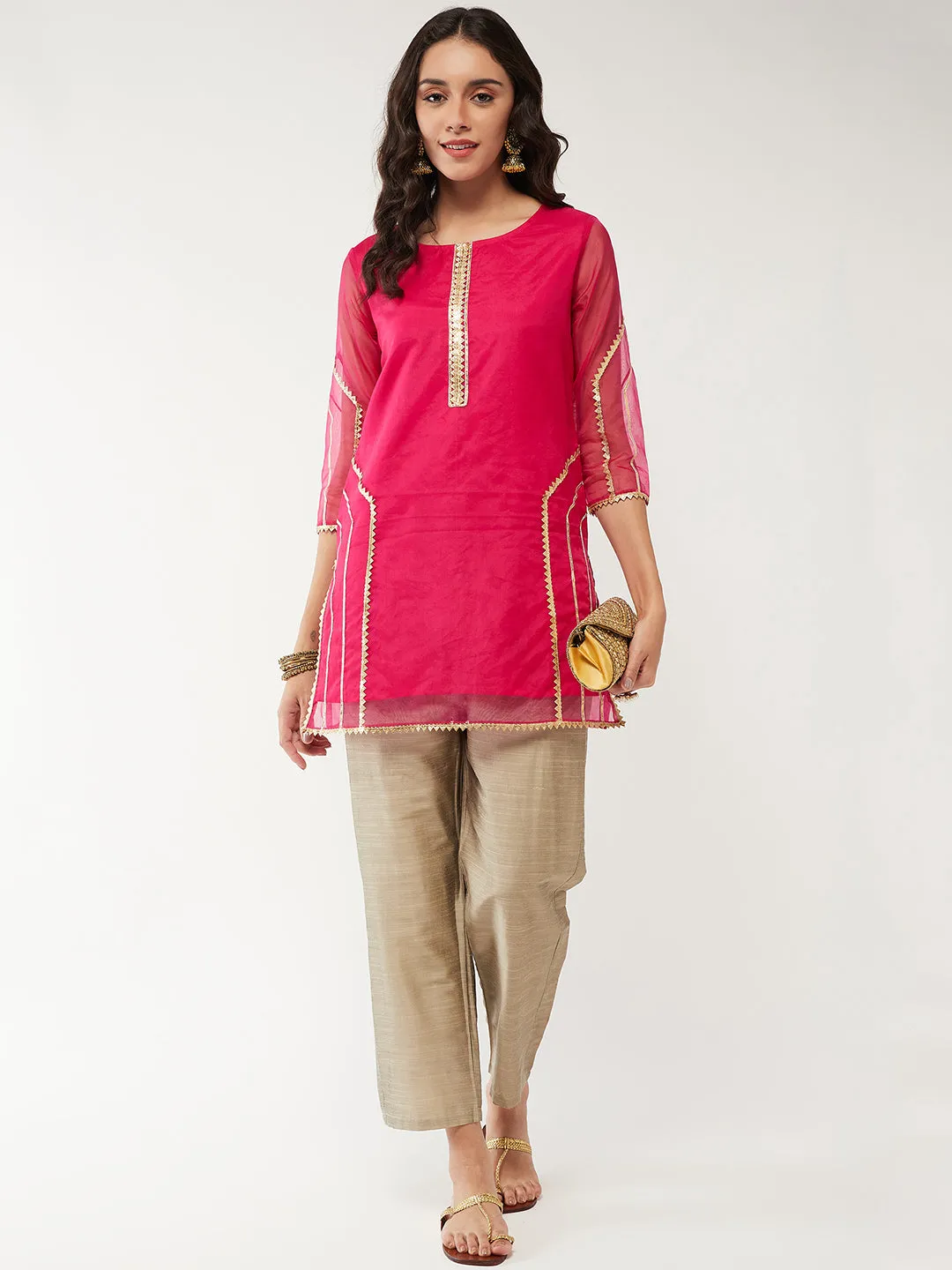 Fusion Short Kurta With Lace Detailing