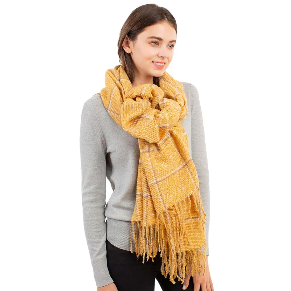 Glitter Checker Pattern With Tassel Scarf