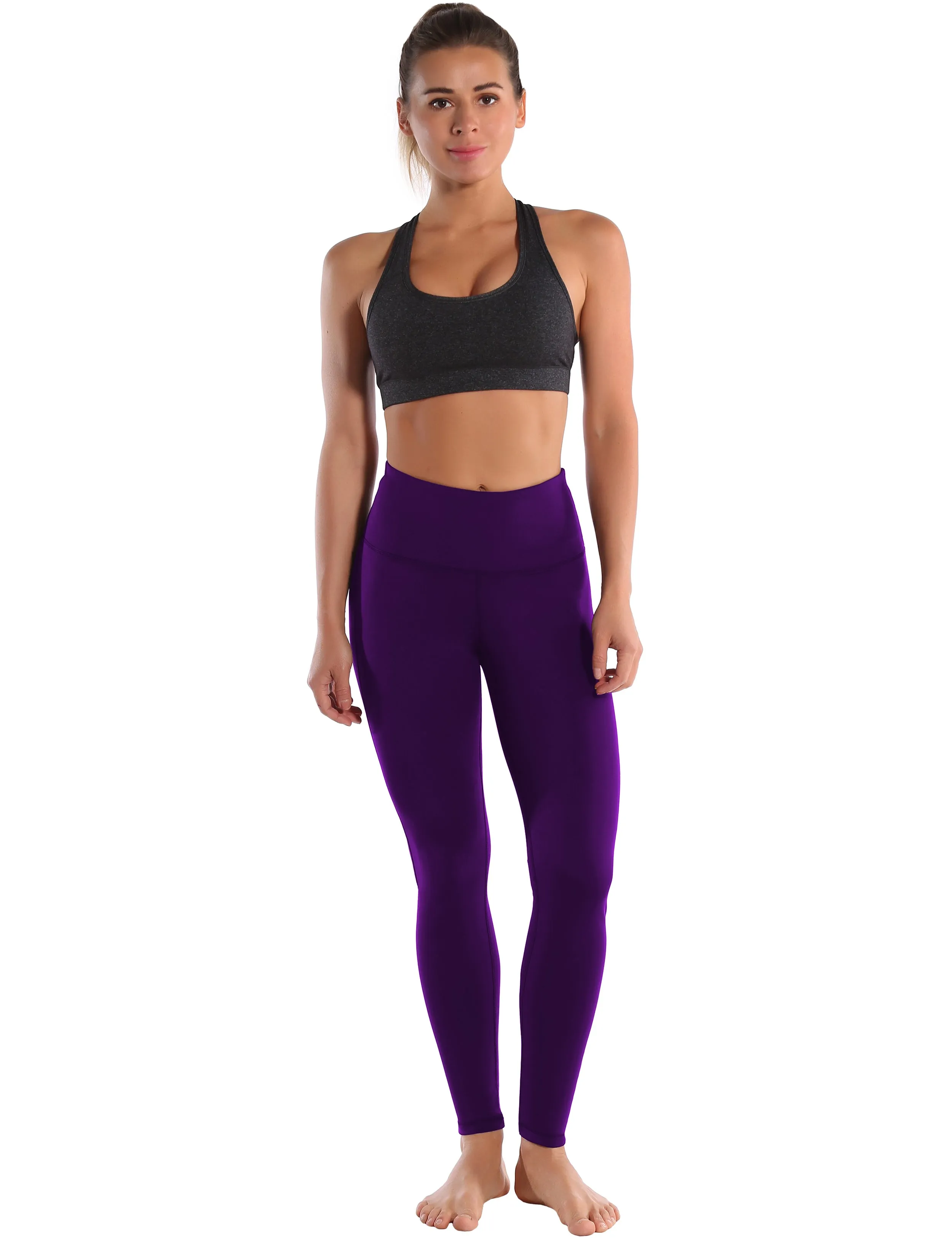 High Waist Side Line Yoga Pants eggplantpurple