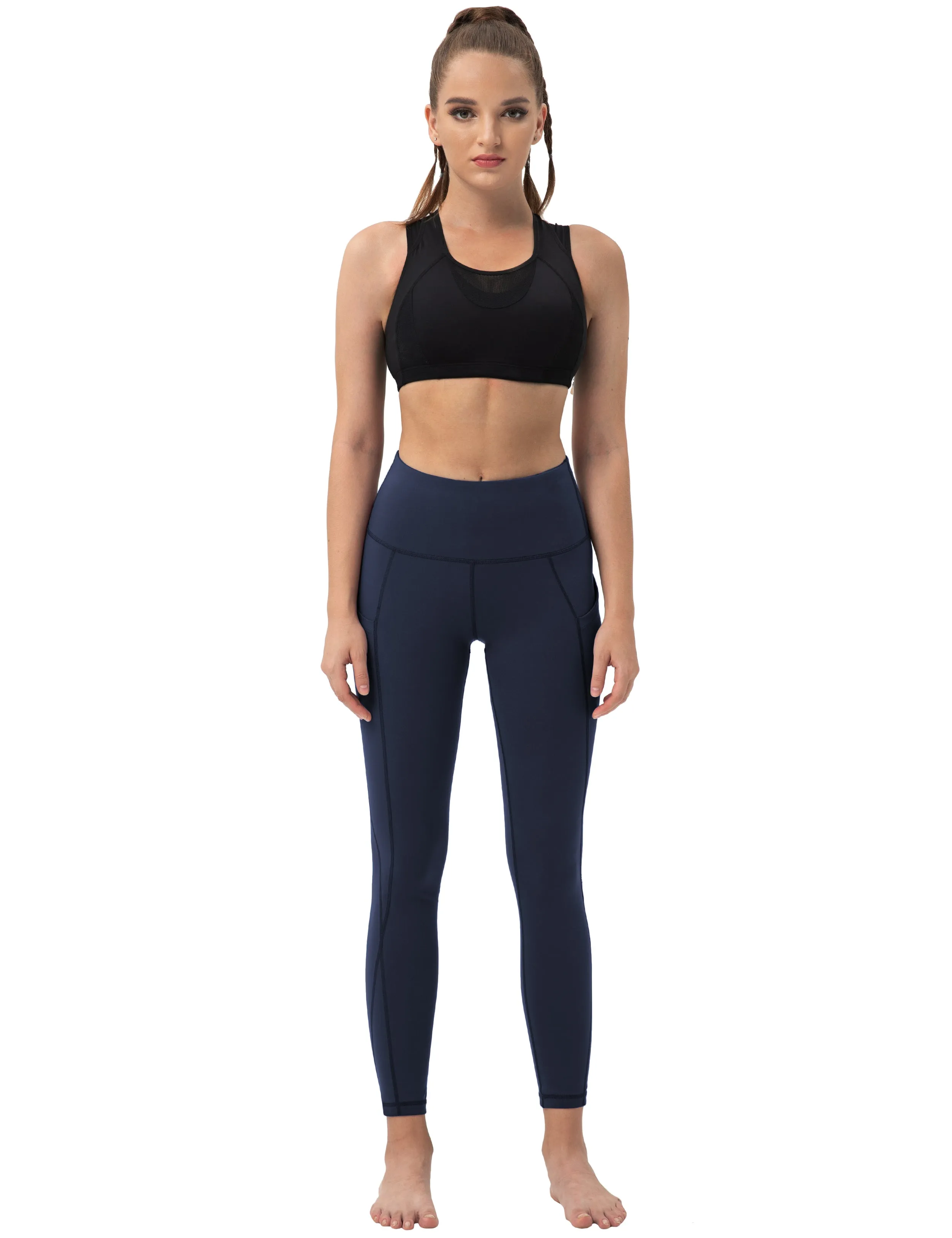 High Waist Side Pockets Yoga Pants darknavy