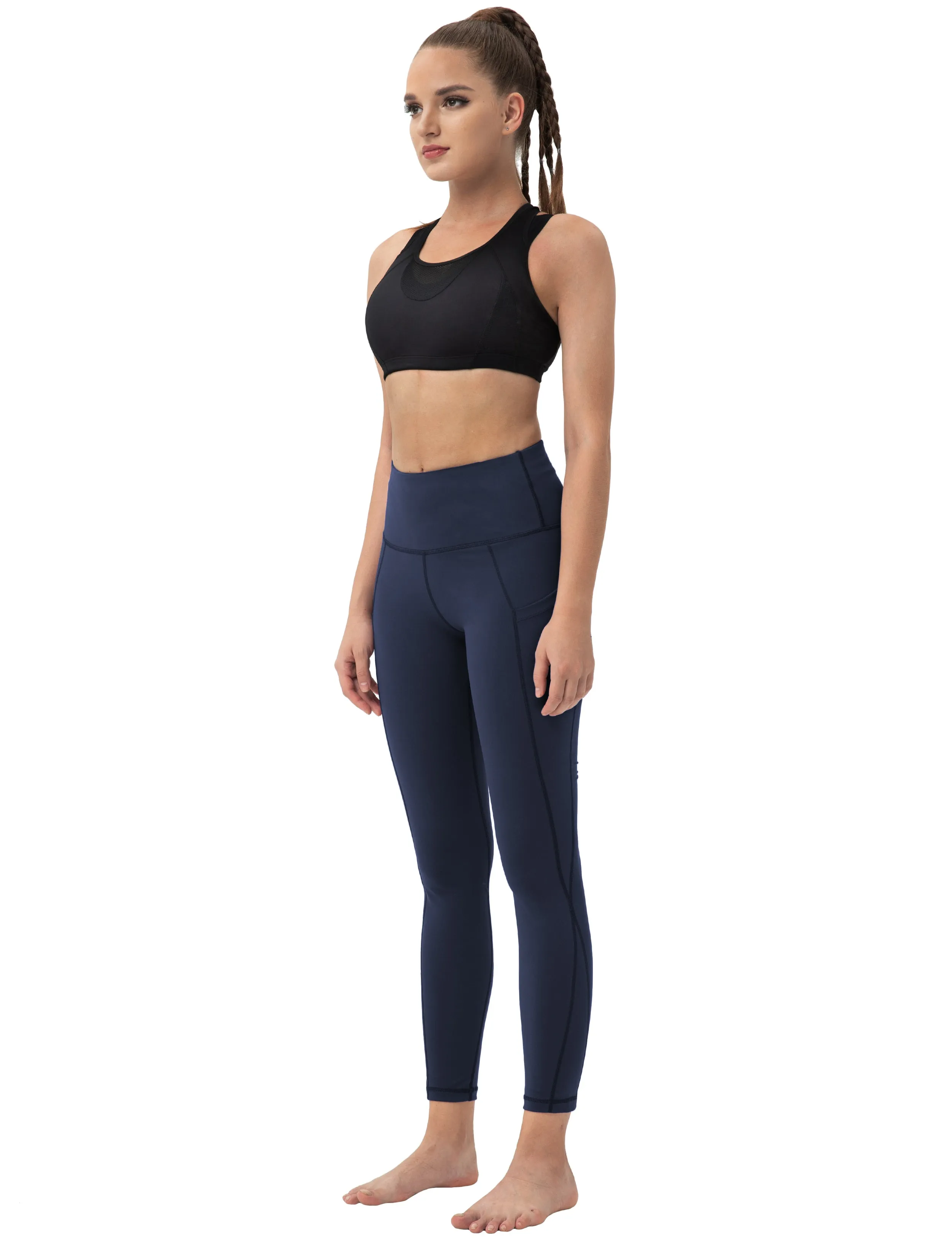 High Waist Side Pockets Yoga Pants darknavy