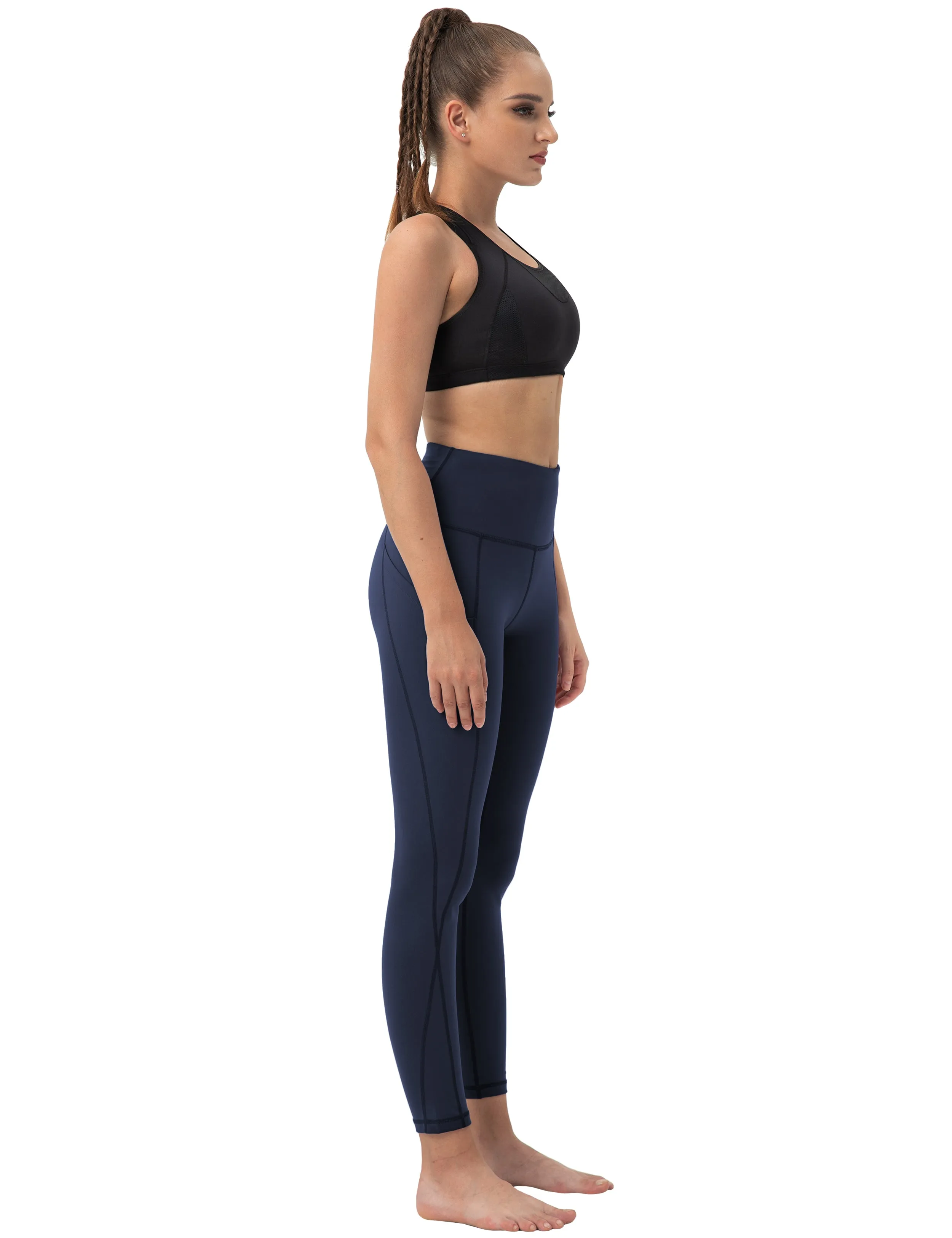 High Waist Side Pockets Yoga Pants darknavy