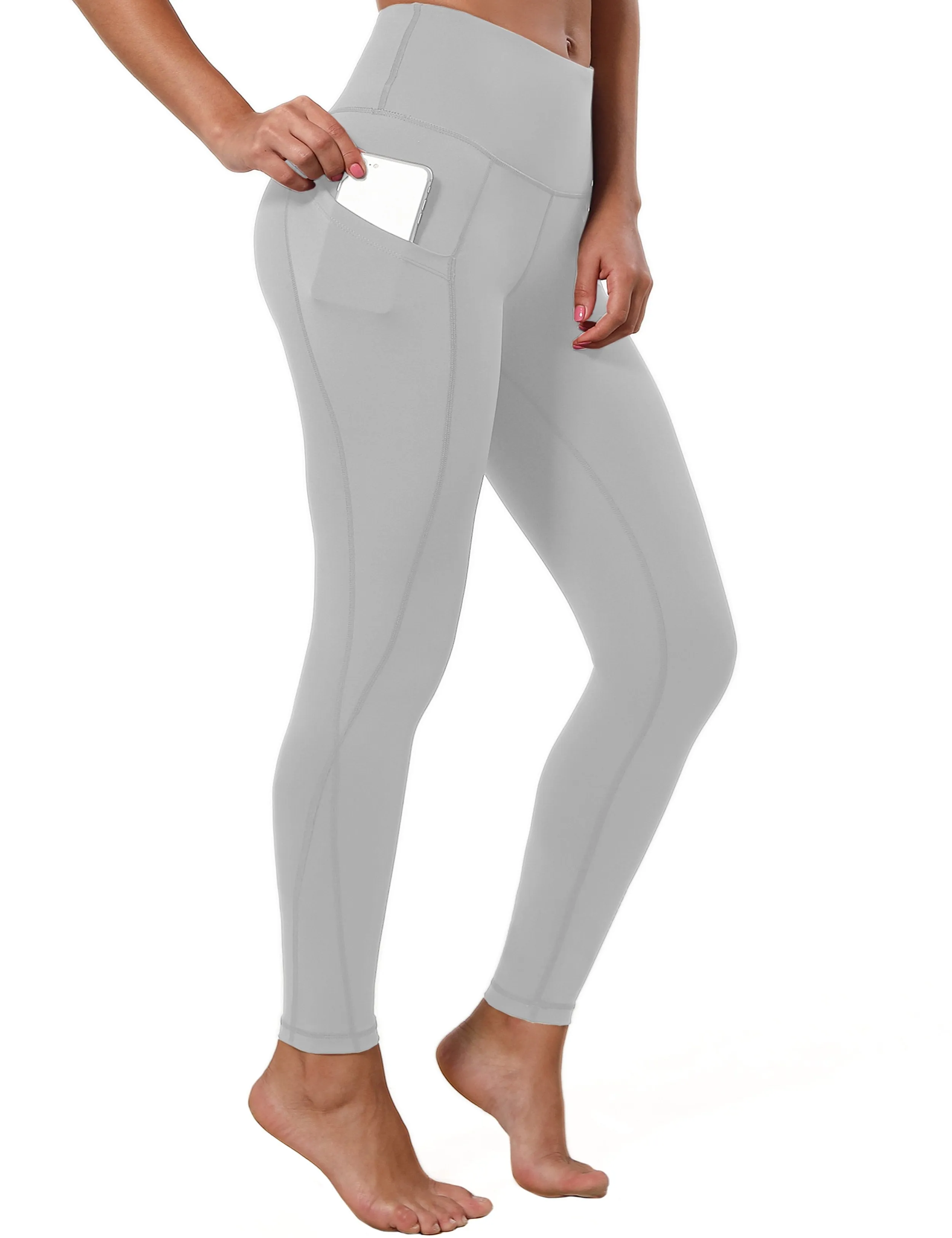 High Waist Side Pockets Yoga Pants lightgray ins