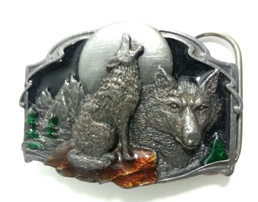 Howling Wolf Full Moon Wolf Pack Men’s Belt Buckle