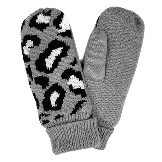 Leopard Patterned Mitten Fleece Lining Gloves