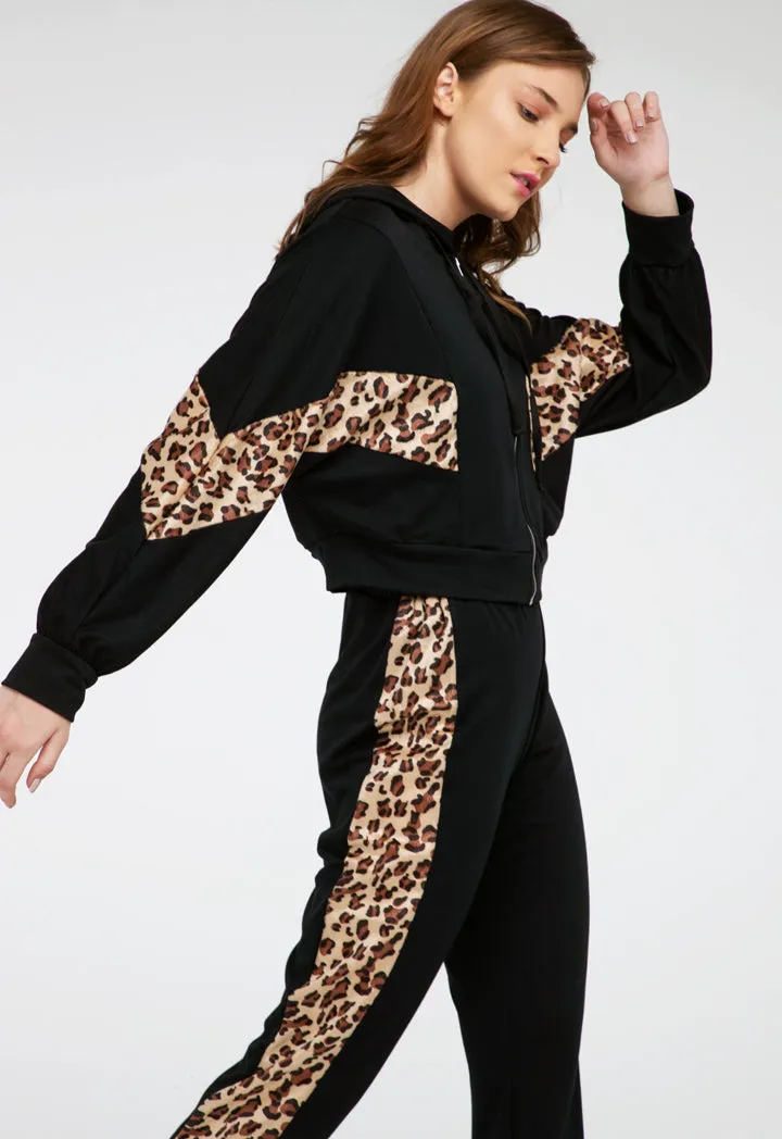 Leopard Zip Up Hooded With Sweatpants