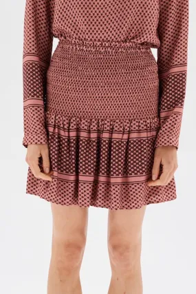 Marlow Deep Rose Print Shirred Mini Skirt