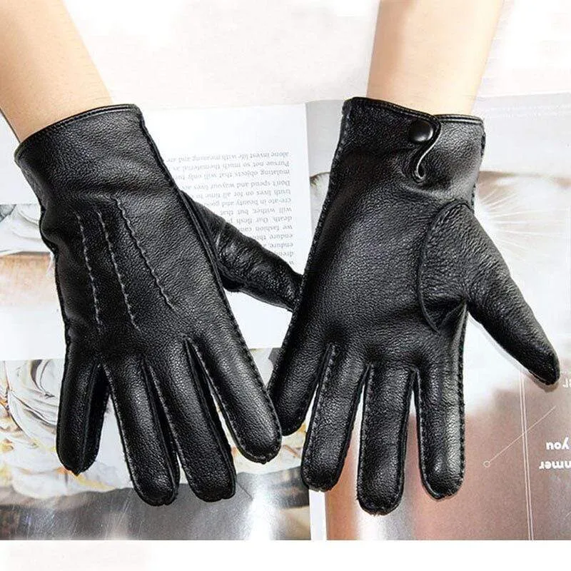 Men's Fashion Deerskin Gloves Colour Touch Screen Hand-Stitched Wool Lining Genuine Leather Gloves