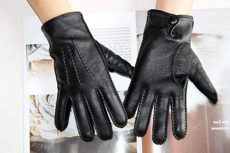 Men's Fashion Deerskin Gloves Colour Touch Screen Hand-Stitched Wool Lining Genuine Leather Gloves