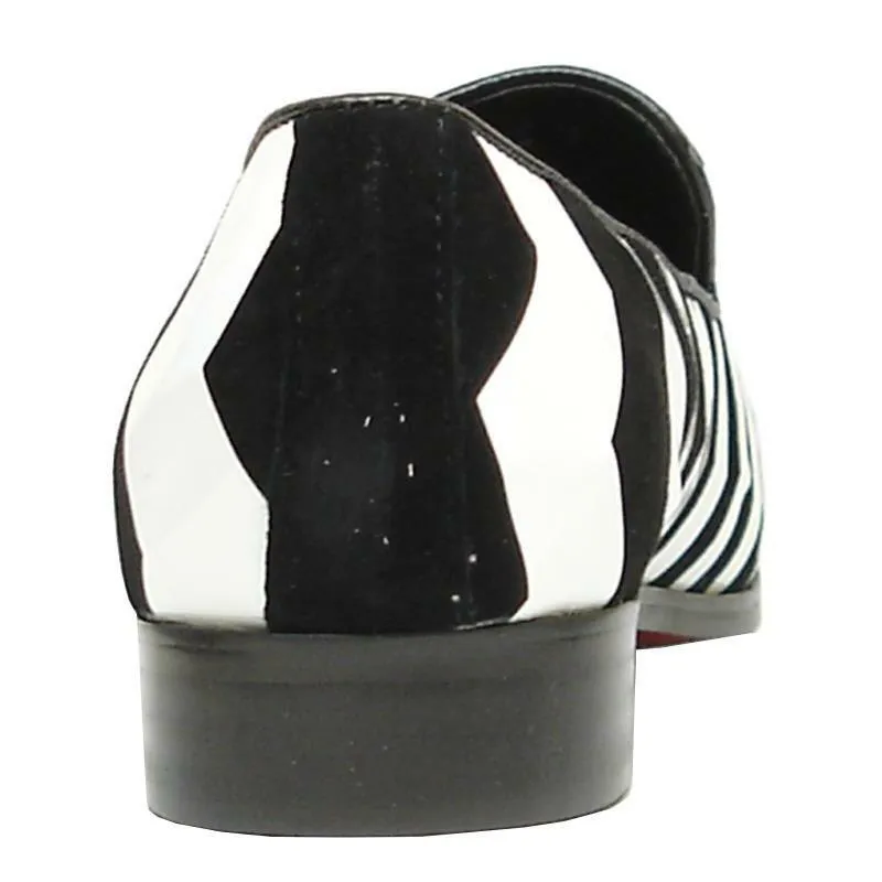 Men's Fiesso White Black Suede Zebra Design Slip On Cap Toe Dress Shoes FI 6945