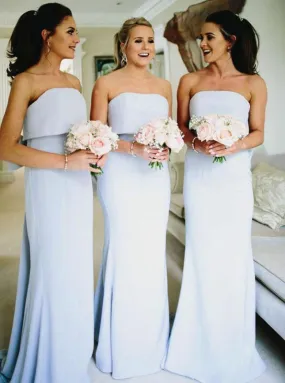 Mermaid Strapless Light Blue Chiffon Bridesmaid Dress