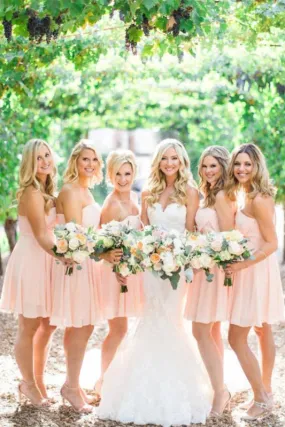 Pink Zipper Back Sweetheart Chiffon Backless Short Bridesmaid Dresses