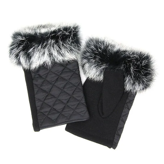 Quilted Fingerless Faux Fur Gloves