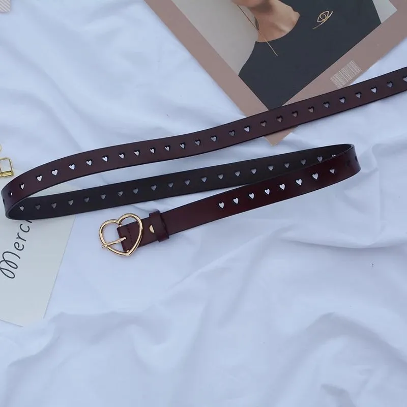 RETRO HOLLOW LOVE LEATHER BELT BY18010