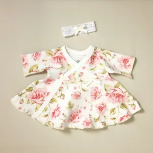 Ruffled NICU Dress & Headband Vintage Roses