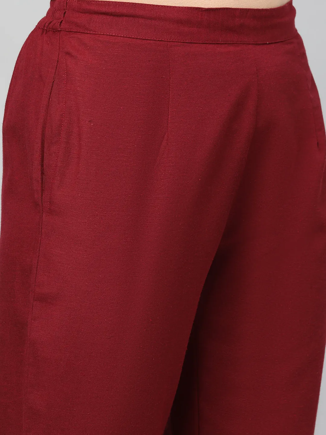 Solid Rayon Burgundy Trouser