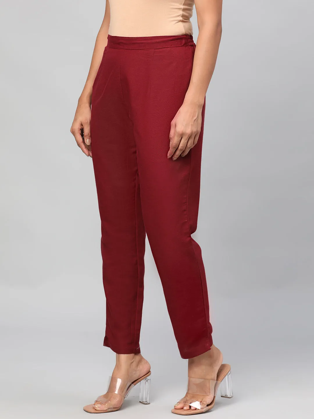 Solid Rayon Burgundy Trouser