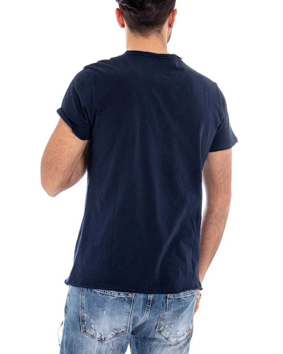 T-shirt Uomo Girocollo Tinta Unita Blu Manica Corta Casual Basic GIOSAL