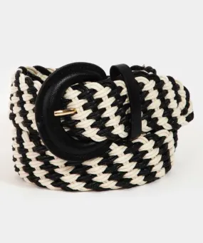 Two-Tone Stripe Braided Belt - Black