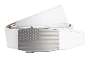 USA Embossed Pewter Flag, 1 3/8 Strap, White Golf Belt