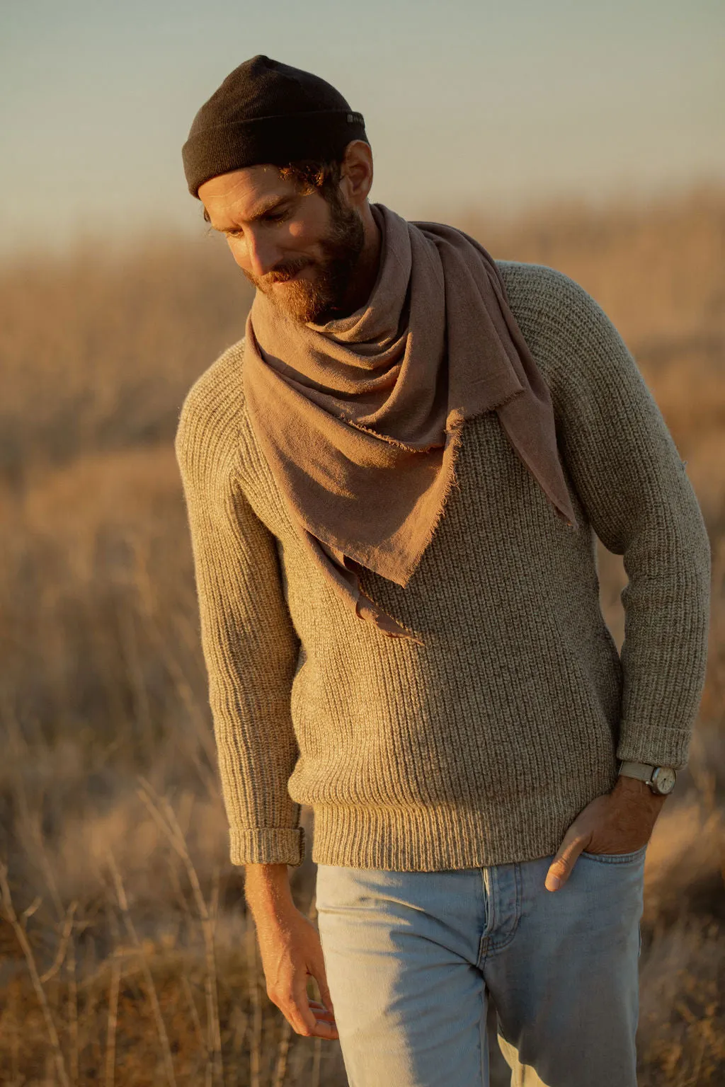 Washable Silk Blanket Scarf in Mushroom