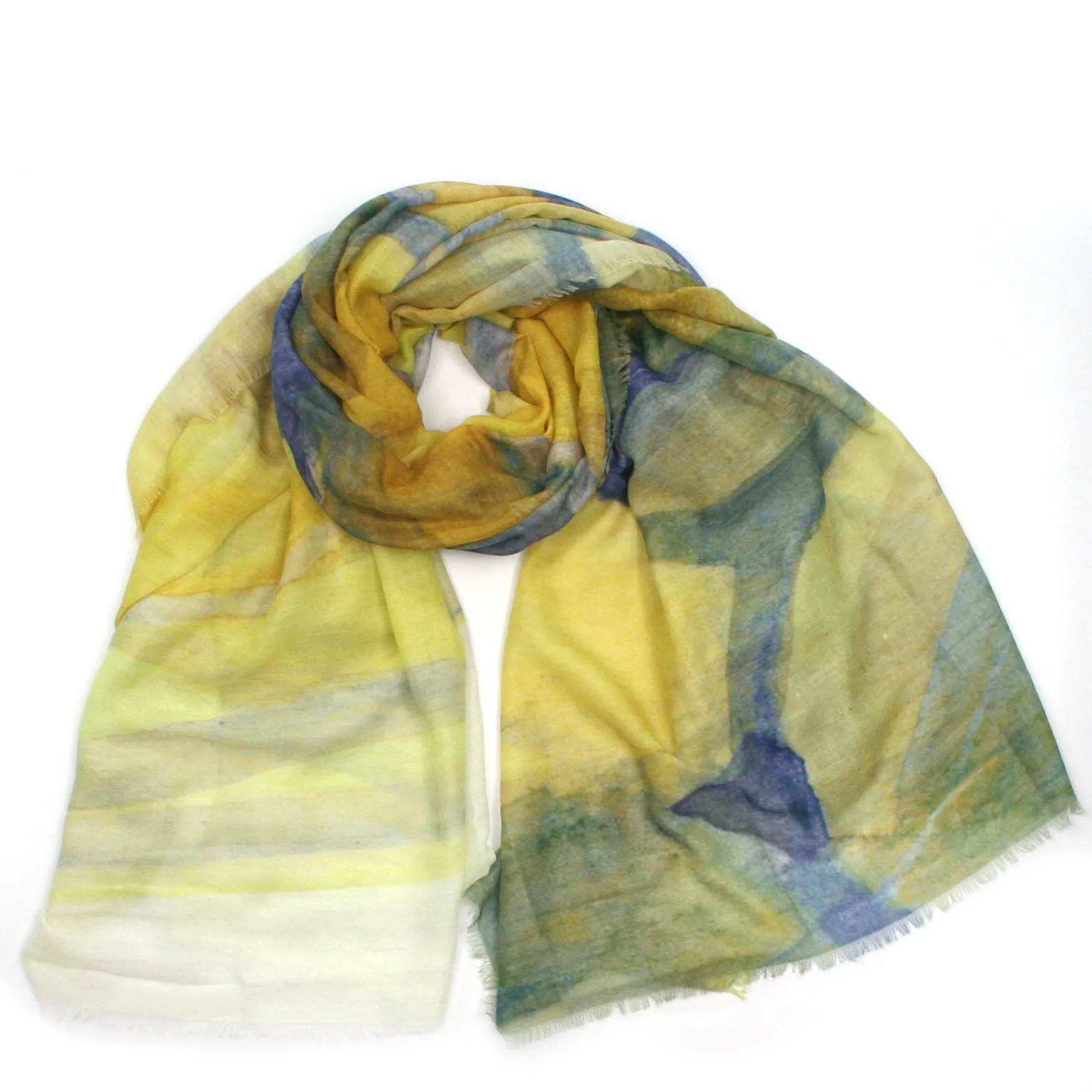 Watercolour Scene Large Scarf/Sarong - Yellow (140x180cm)