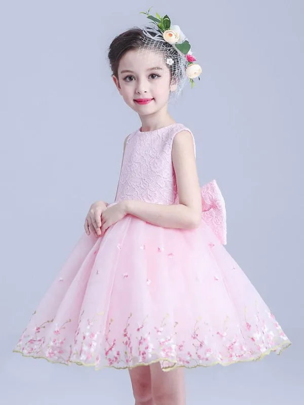 White Sleeveless Flower Girl Dresses Jewel Neck Kids Social Party Dresses