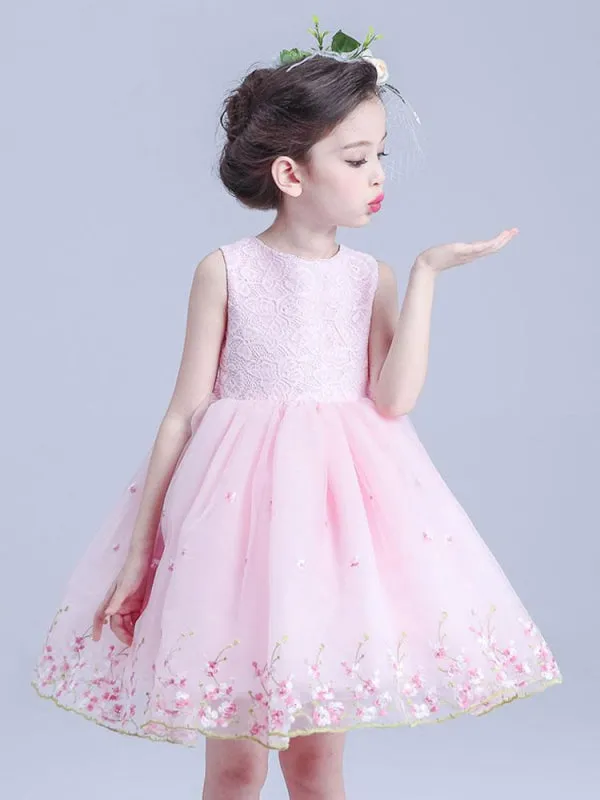 White Sleeveless Flower Girl Dresses Jewel Neck Kids Social Party Dresses