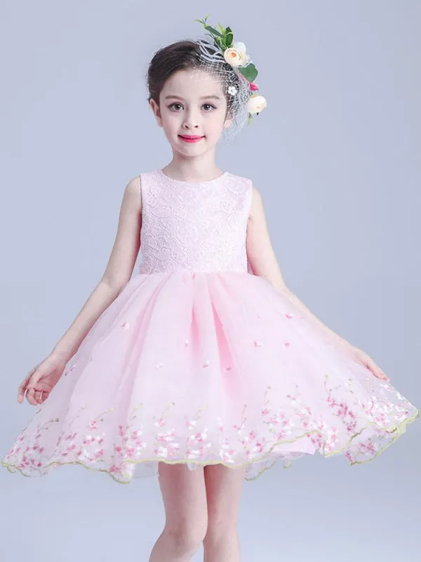 White Sleeveless Flower Girl Dresses Jewel Neck Kids Social Party Dresses