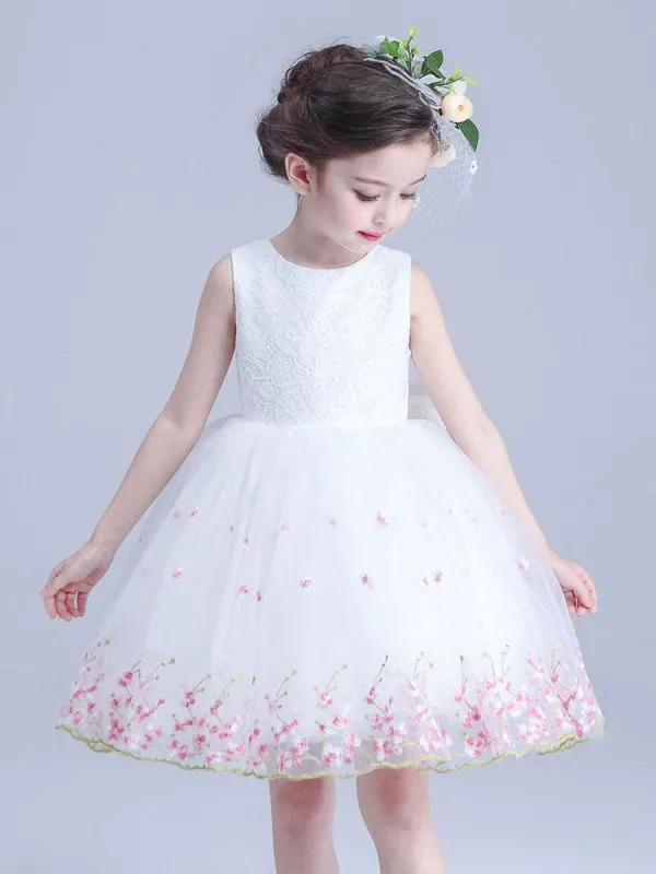 White Sleeveless Flower Girl Dresses Jewel Neck Kids Social Party Dresses