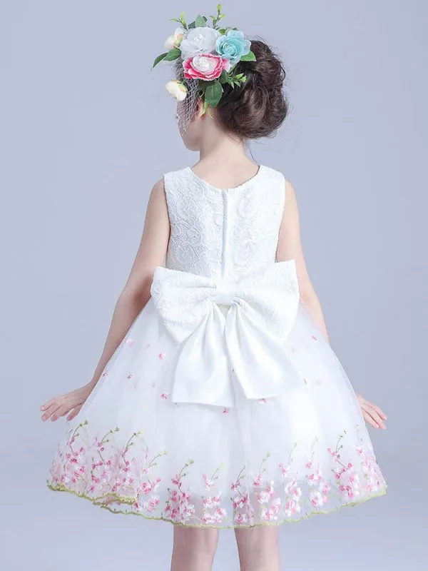 White Sleeveless Flower Girl Dresses Jewel Neck Kids Social Party Dresses